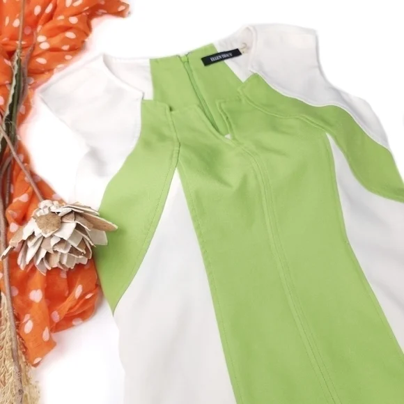 Ellen Tracy Lime Cream Dress Sz 4 - Picture 3 of 13